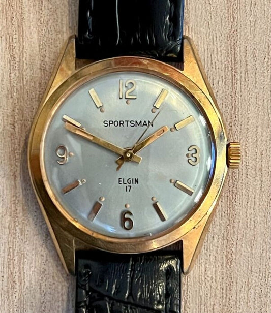 Vintage 60's Elgin Watch Company Sportsman Gold Plated Steel 17J Runs