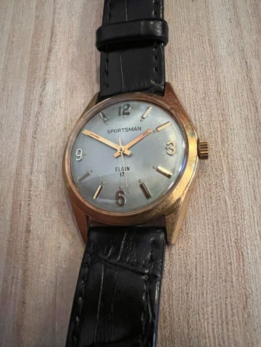 Vintage 60's Elgin Watch Company Sportsman Gold Plated Steel 17J Runs