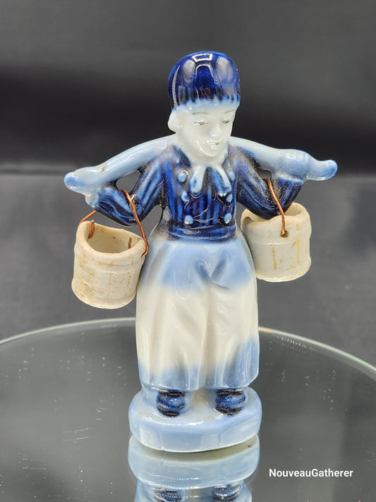 Porcelain Vintage Delft Dutch Boy w Blue Line w Dutch Hat