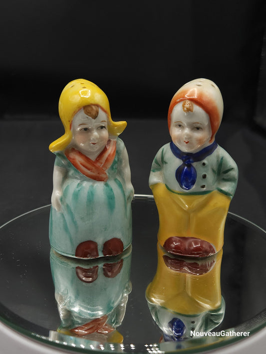 Antique Japanese Porcelain Salt Shaker Dutch Boy Dutch Girl
