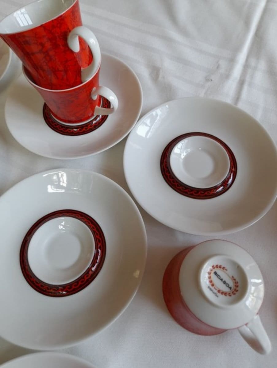 Vintage 70s Mint Condition Bidasoa Spanish Porcelain 12 SET Coffee Service Complete