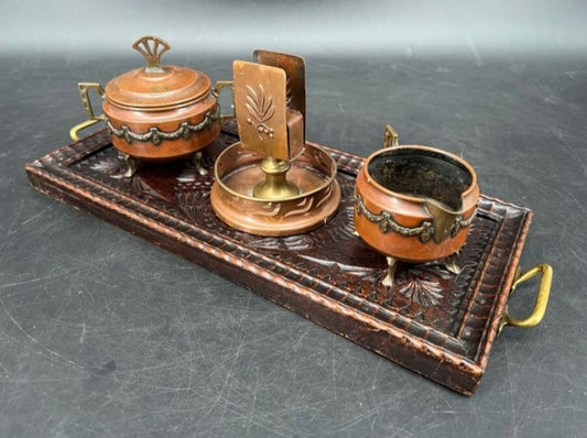 Antique Dutch Copper Tea Set with Kerfcut Serving Tray Estimated Early 20th Century