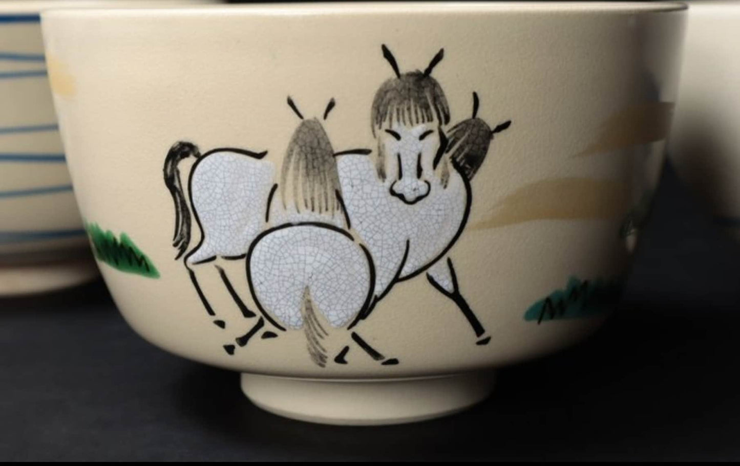Chawan Pottery • 3 • Tea Ceremony Tools • Kyo-yaki (京焼) Teacups • Zodiac - Horse • Japan  20th century