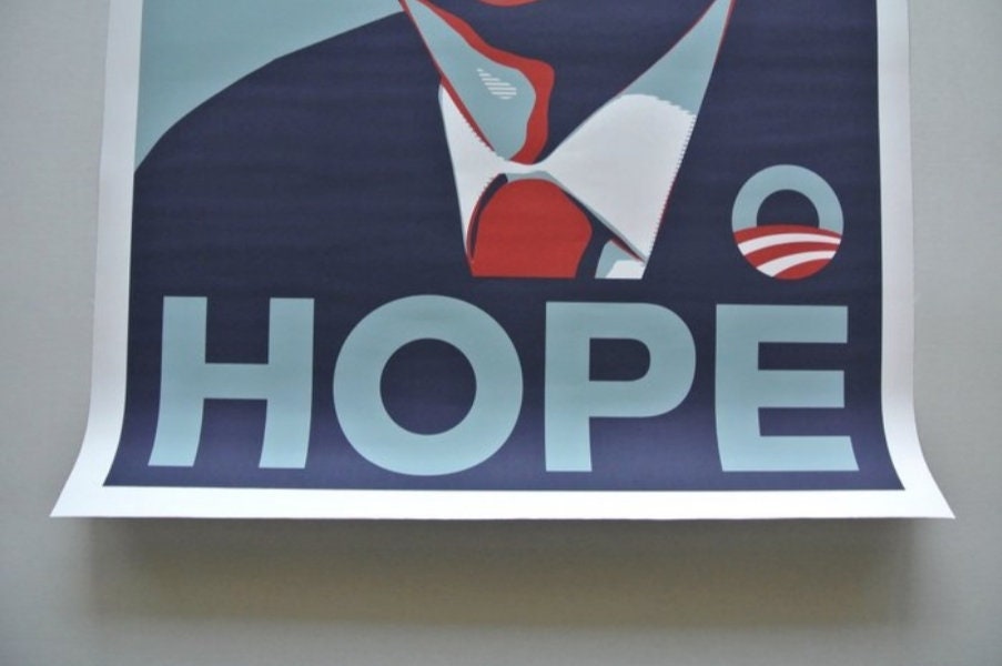 2008 DNC Convention • OBEY/OBAMA Hope Progress Posters • Manifest Gallery Handbill • Shepard Fairey • Ships Insured