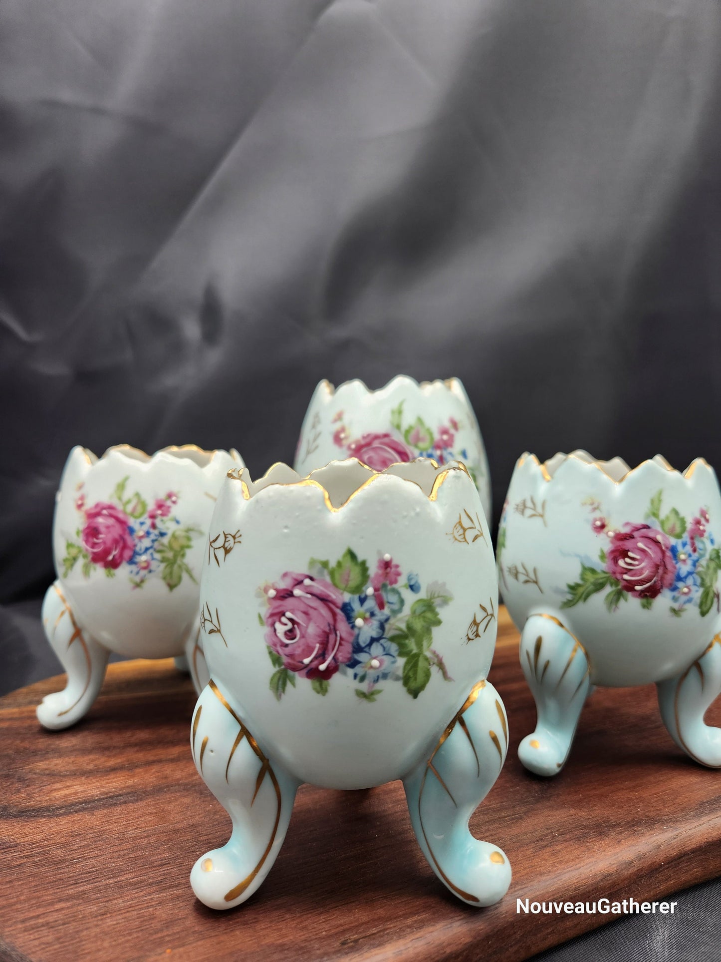 Vintage Set NapcoWare 3199 Hand Painted Porcelain Egg Vases Set